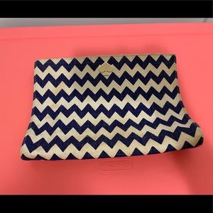Kate Spade Blue and White Chevron canvas clutch